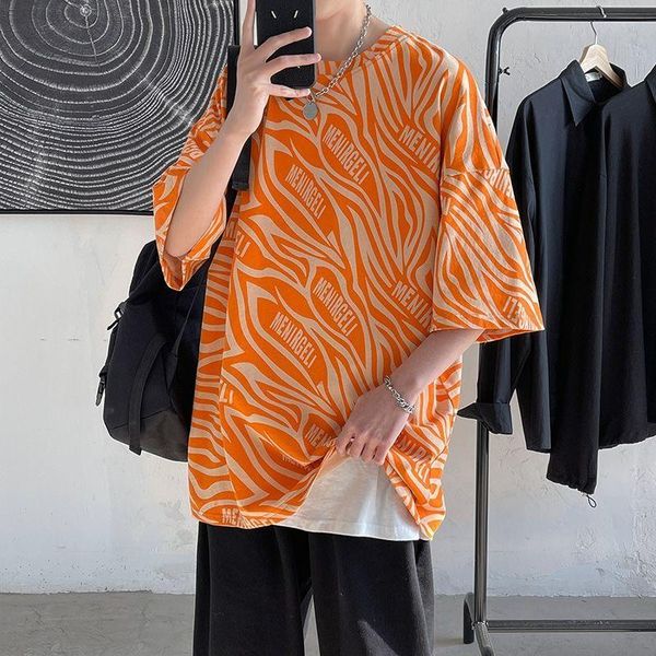 

men's t-shirts yellow zebra printed short-sleeved men oversized t-shirt 2021 summer fashion prepoy style casual loose trend, White;black