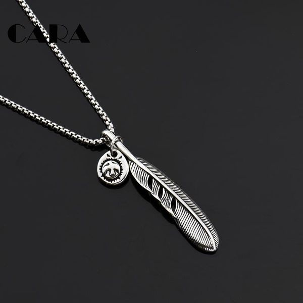 

pendant necklaces 2021 arrival vintage eagle feather necklace 316l stainless steel mens trendy punk jewelries cagf0393, Silver