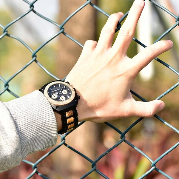 

wristwatches bobo bird wood men watch quartz chronograph military satch for male wooden box gift's relojes para hombre, Slivery;brown