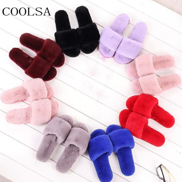 

slippers women's winter home shoes indoor non-slip cotton fur slides ladies female furry flip flops, Black