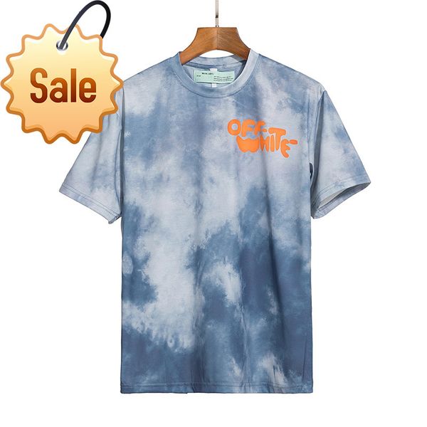 

2020 new off tie dye wash contrast foam letter round neck sleeve for men and women, White;black