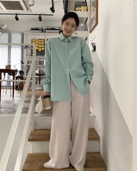 

south korea dongdamen 2021 women's wear korean version solid color loose medium length shirt spring blouses & shirts, White