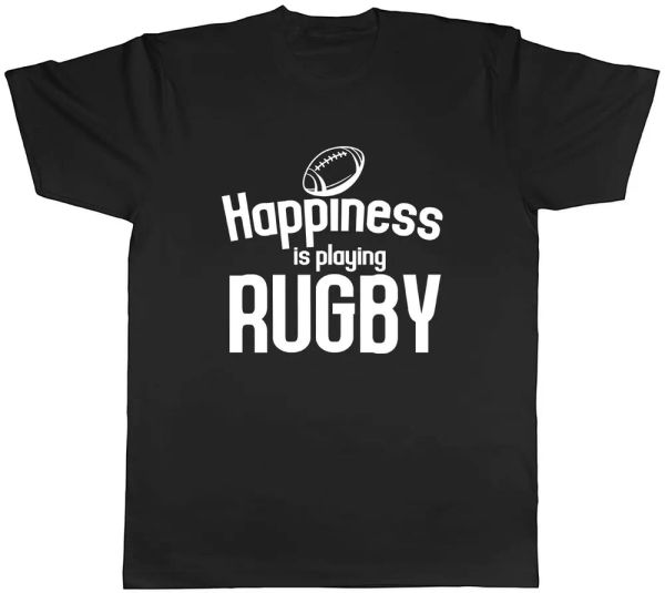 

happiness is playing rugby mens t-shirt tee, White;black