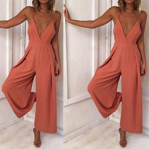 

women's jumpsuits & rompers cute fashion summer women ladies jumpsuit sleeveless v-neck back belt zipper solid straight loose size s, Black;white