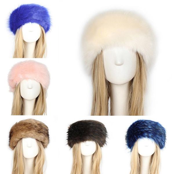 

berets winter warm thick furry hairband fluffy russian faux fur women girl headband hat outdoor ski hats, Blue;gray