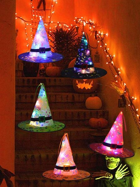 

party hats halloween decoration led lights witch costume cosplay props outdoor tree hanging ornament decor
