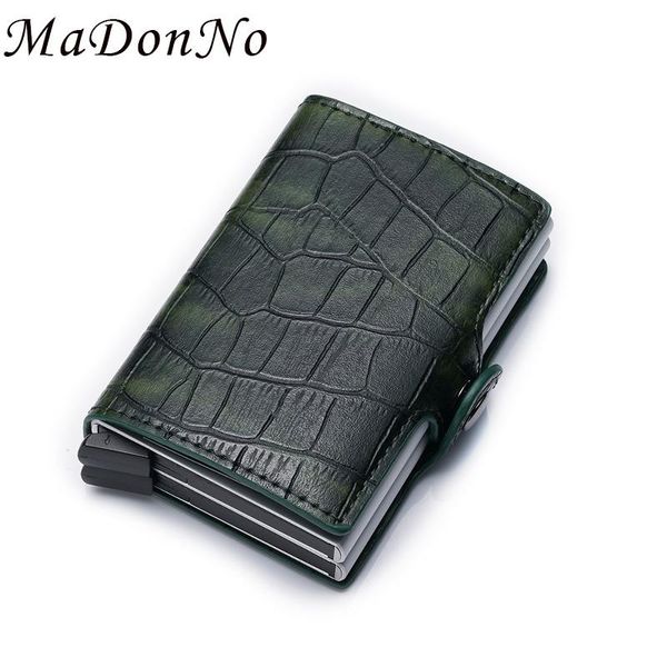 

card holders anti thief rfid id holder bank business crocodile passes leather smart wallet for s pocket, Brown;gray