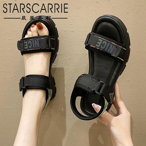 

sandals 2021 thick bottomed korean round head white muffin spot casual women's summer, Black