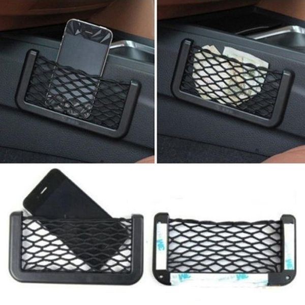

car organizer universal seat side back storage net bag phone holder pocket black