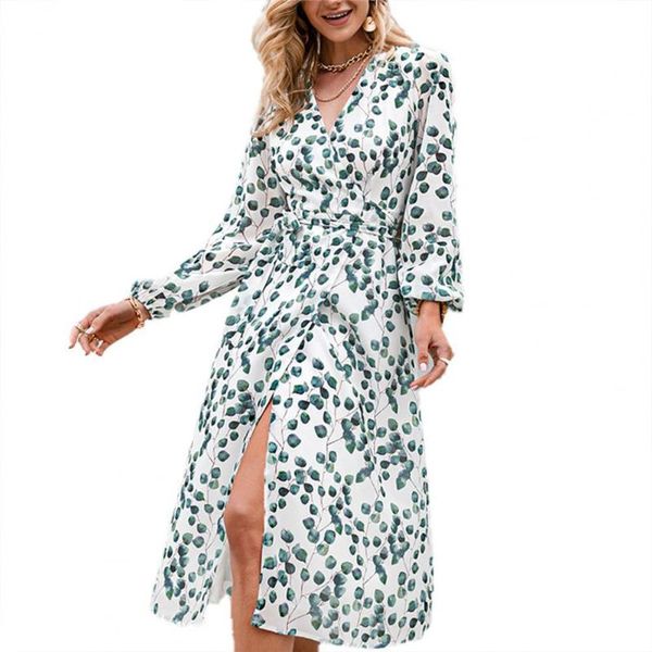 

casual dresses 2021 summer women dress leaf print breathable stretchy beach for beauty street wear green xxl vestidos, Black;gray