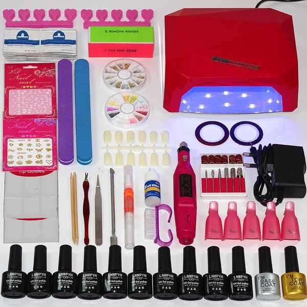 

nail art kits 54/36/6w uv lamp 10 color soak off gel coat polish manicure kit set