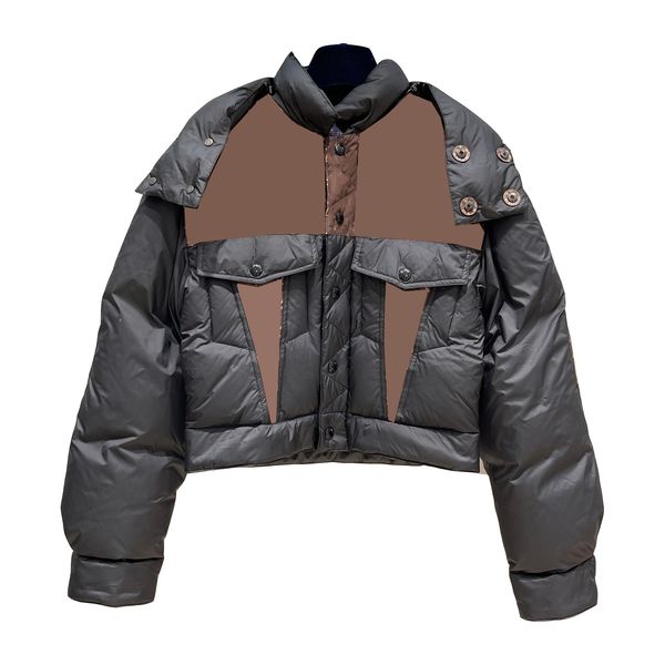 

designer luxury women classic short down jackets north winter coat apparel stand collar wide shoulder printing woman clothing canada hooded, Black