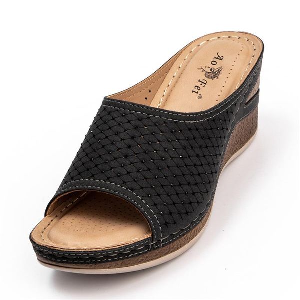 

retro wedges slipper platform slides casual ladies high heel beach slip on mules comfortable flip flop shoes slippers, Black
