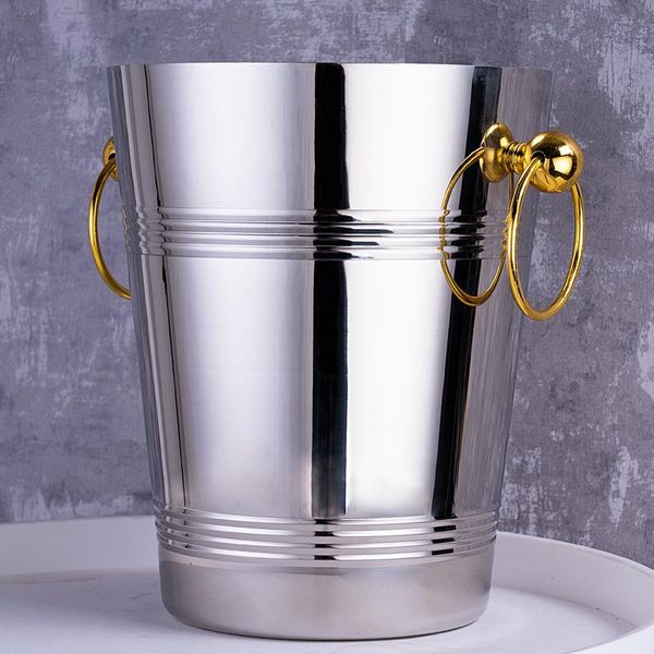 

water bottles ice bucket stainless steel bar and restaurant red wine grain spitting barrel golden