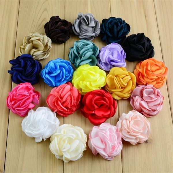 

50pcs/lot 24 color u pick 2 inch layered burned satin rose fabric flower hair accessories diy crafting supplies wholesale mh93, Slivery;white