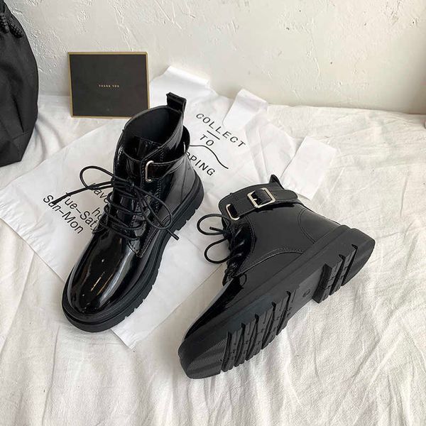 

spring autumn fashion ankle boots women lace up shoes ladies motorcycle platform casual women's short boot women shoes 210611, Black