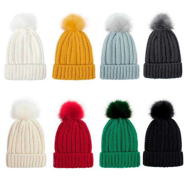 

beanie/skull caps fur pom beanie hats womens winter knitted hat warm knit cap pure color skullies for women, Blue;gray