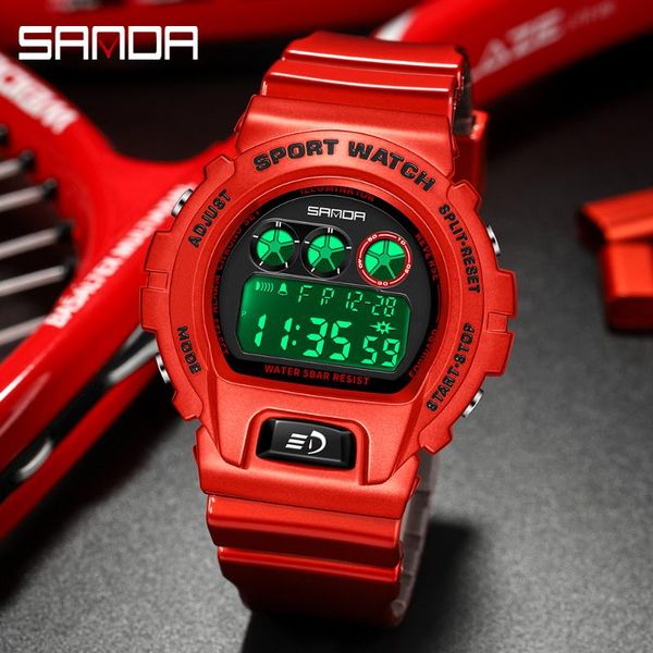 

wristwatches sanda outdoor sports watches women running led digital chronograph boy girl student watch waterproof zegarek, Slivery;brown