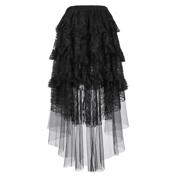 

skirts steampunk asymmetrical for women lace corset skirt vintage costume tulle multi layered high low outfits party, Black