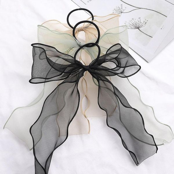 

bow organza streamers hair scrunchies for women ties girls elastic bands ponytail rope sweet accessories1