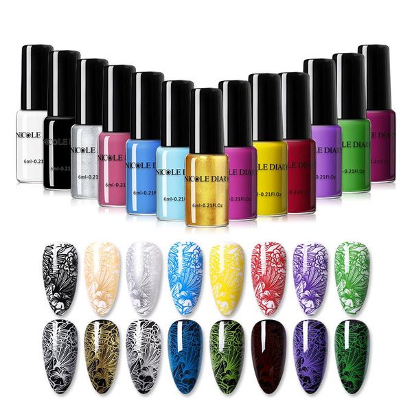 

nail polish stamping colorful black white art plate printing varnish decoration