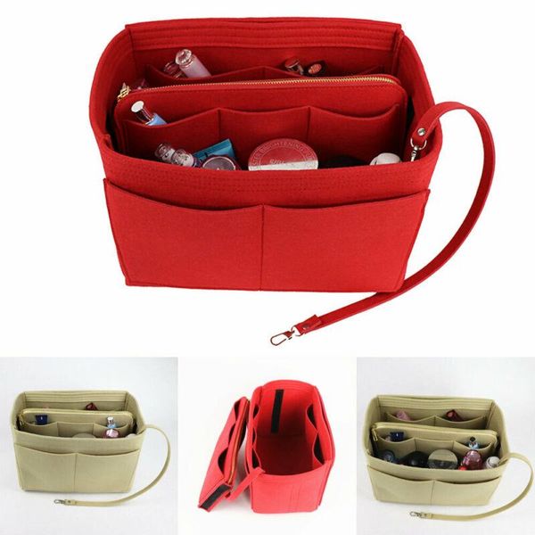 

purse insert makeup fashion women cosmetic bag oxford handbag felt organizer with zipper tote shaper bags & cases