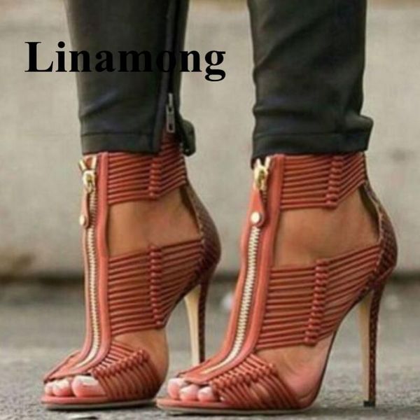 

est weaving snake skin stitching front zipper peep toe and thin high heel summer fashion women ankle shoes sandals, Black