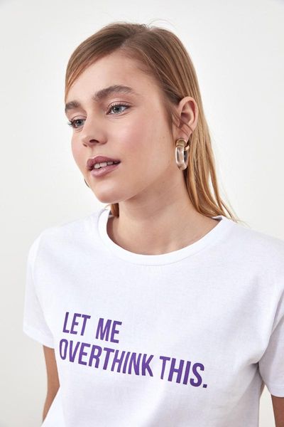 

women's t-shirt trendyol printed basic knitted twoss21ts0709, White