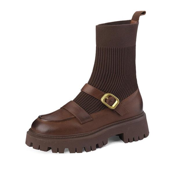 

boots 2021 winter women platform chunky ankle booties female leather zipper round toe ladies shoes combat boot botas mujer, Black