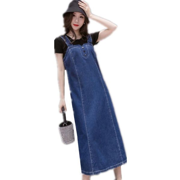 

casual dresses large plus size 5xl denim sundress women vintage long jeans dress spaghetti strap korean oversized robe femme 214, Black;gray