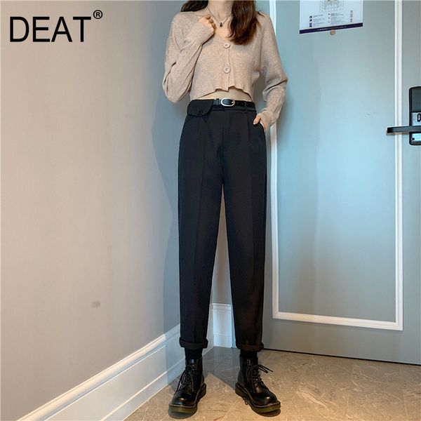 

high elastic waist black big size all match casual trousers loose fit pants women fashion spring autumn gx851 210421, Black;white