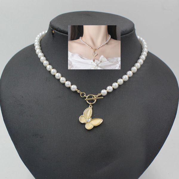 

fashion pearl necklace for women jewelry pearl beaded with butterfly pendant necklaces friends promotion gifts, Silver