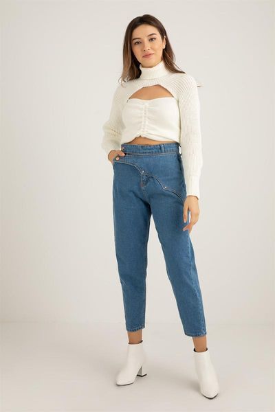 

sea women 's quality style trend fashion jeans front piece mom jean-blue women's