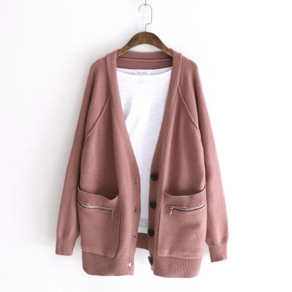 

women's sweaters 2021 autumn winter solid sweater casual long sleeve cardigans white pink black pockets korean style women fall fashion, White;black