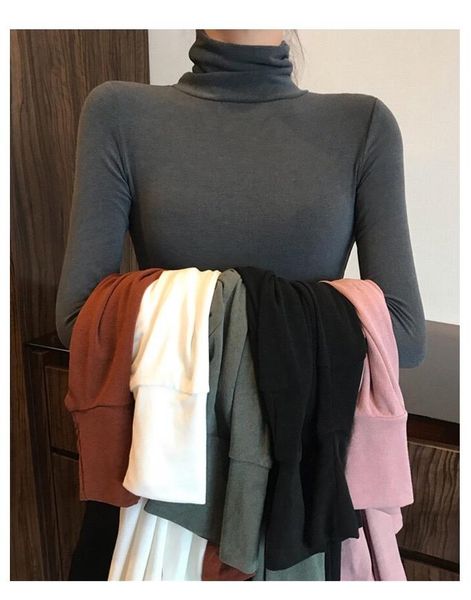 

women's t-shirt spring and autumn high collar shirt female 2021 fashion black long-sleeved slim, White