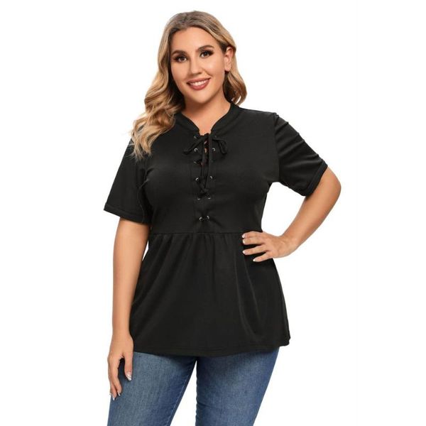 

plus size t-shirt women 2021 summer elegant chic short sleeve plastic waist clothing 4xl, Black