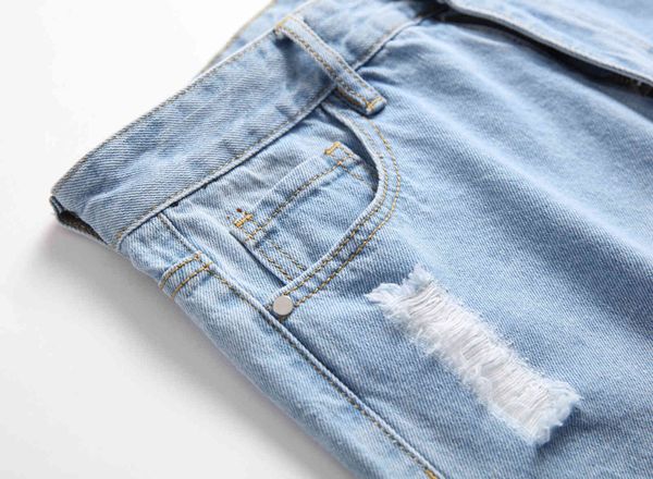 

men's jeans causal s light blue cool distressed ripped straight denim washed destroyed hole biker hip hop streetwear 0609# cmi7