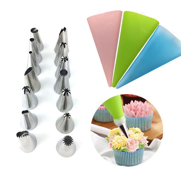 

baking & pastry tools nozzle diy cream decorating mouth mold bag cake tool silicone stainless steel with converter