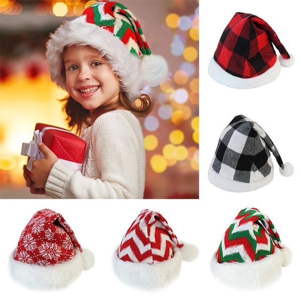 

christmas decorations plush santa claus cap kids knitted striped hat party decoration hats year gift