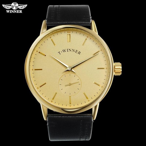 

wristwatches t-winner men mechanical watches winner brand hand wind stainless steel leather band forsining man casual waterproof clock, Slivery;brown