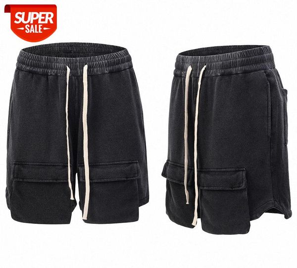 

old washed threedimensional bag work shorts kanye retro street allmatch fivepoint pants t43a, Black