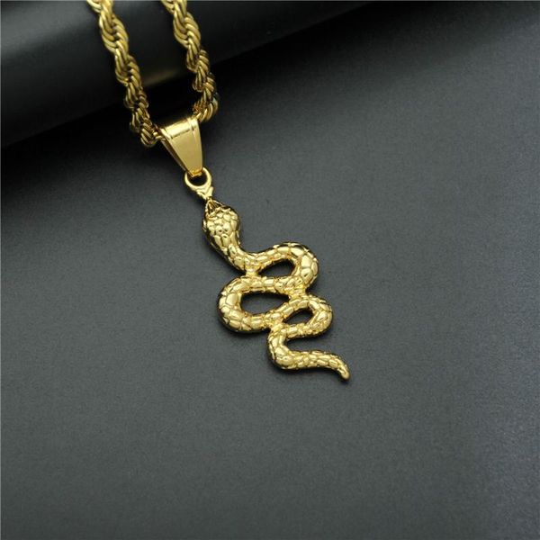 

gothic accessories punk style snake pendant with cubic zirconia fashion gold color stainless steel chain necklaces for men gifts, Silver