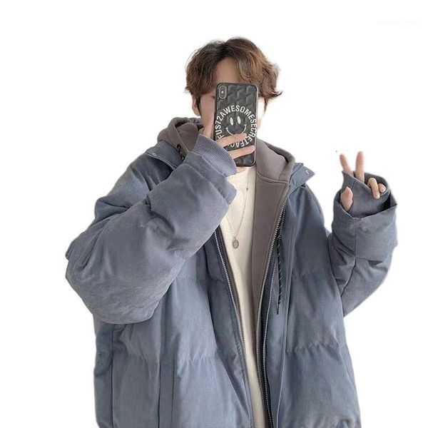 

men's down & parkas winter fake two-piece cotton clothing korean version of the trend loose hoodie thickened warm jacket, Black