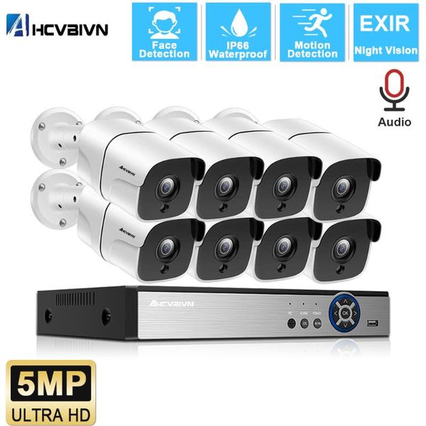 

h.265 8ch 5mp poe nvr kit security camera system audio ip face detection outdoor video surveillance set wireless kits