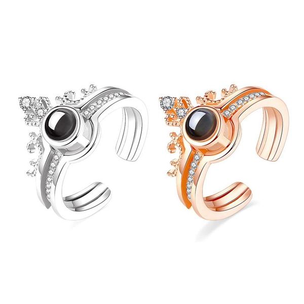 

crown combination fashion 100 languages i love you projection ring individuality open couple accessories wedding rings, Slivery;golden