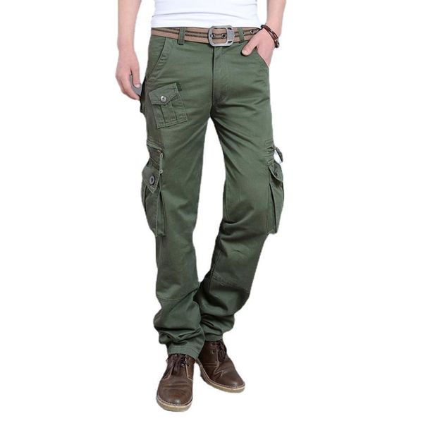 

men's pants casual fashion overalls trousers multi-pocket sports outdoor military uniform solid color men cargo, Black