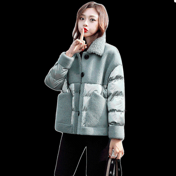 

women's down & parkas cotton coat 2021winter jackets stitching all-match lamb wool women padded warm thick overcoat, Black