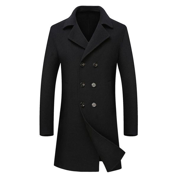 

men's jackets 100% woolen coat autumn-winter business casual double-breasted long trench double-sided wool, Black;brown