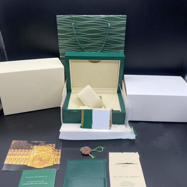 Scatole per orologi Astucci di qualità di lusso Verde Scatola originale Carta di carta Portafoglio Borsa regalo per 116660 116710 116520 116613 118239