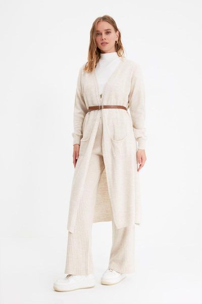 

women's jackets trendyol pockets kemerli knitwear cardigan tctaw22th0079, Black;brown